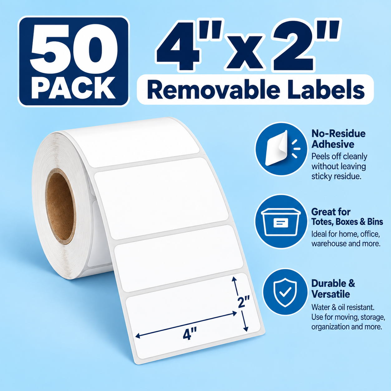 Removable Labels 4" x 2" 50-pack